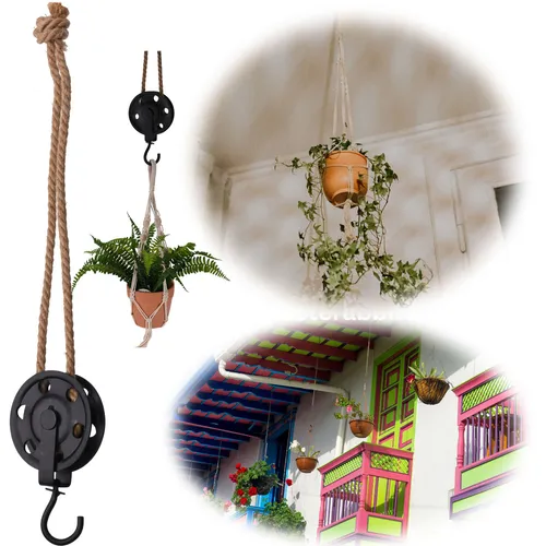 Loft Flaschenzug Schiffsblock 56cm Seil Umlenkrolle Wandhaken Seilzug Vintage