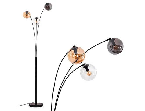 Hofstein Stehlampe aus Metall/Glas - Schwarz/Bernstein/Rauch - Moderne Stehlampe für Innenräume mit eleganten Glasschirmen. Ideal für Esszimmer, Flur und Wohnzimmer. Fußschalter und verstellbare Bauform sorgen für Flexibilität.