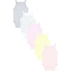 TupTam Body Baby Mädchen Body Ärmellos Sommer Babybody Spaghettiträger 5er Pack bunt|gelb|grau|rosa 104