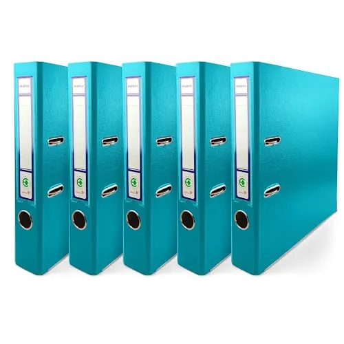 Netuno 5x Ring-Buch türkis DIN A4 2-Ring-Mechanik 5cm Ringmappe a4 schmaler Aktenordner a4 schmal Aktenordner dünn Kunststoffordner a4 einfarbig Ordner Dokumente Ringbuch Ordner Schulordner
