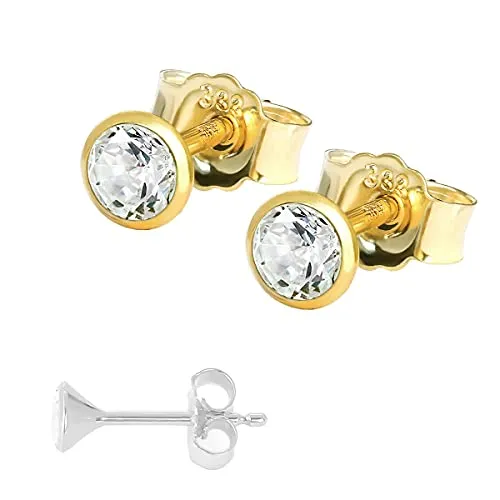 NKlaus Paar Ohrstecker 3,5mm Gelbgold 333 mit Zirkonia - Elegante Gold Ohrstecker für Damen, aus 8 Karat Gelbgold mit funkelndem Zirkonia. Leicht und hautverträglich, ideal für jeden Anlass und als Geschenk.