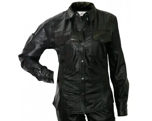 German Wear Lederjacke Trend410 schwarz Damen Lederhemd Hemd aus Lamm Nappa Leder schwarz