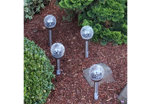 BUVTEC LED Solarleuchte LED-Solar-Stäbe mit Kugel 4-er Set 39 x 8 cm, silber Glaskugellampe