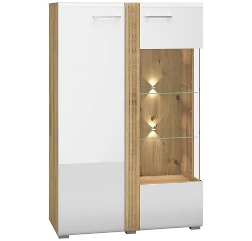 Highboard Vitrine Eiche Castello Nb. mit weiß Hochglanz