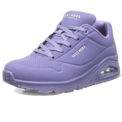 Skechers Damen on Air UNO Stand AUF Luft - Lila Durabuck Mesh - Damen-Sneaker mit flexibler Gummisohle und verstecktem 2,5-cm-Absatz für optimalen Komfort und Stil.