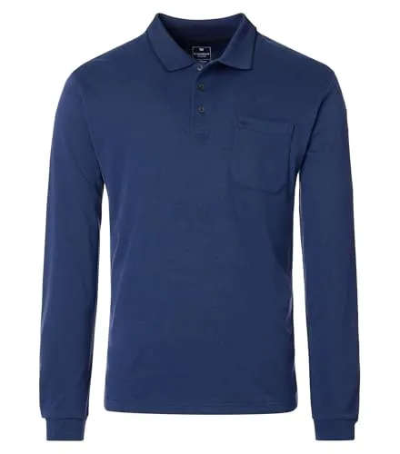 REDMOND Casual Herren Polo-Shirt Langarm Comfort Bi-Color Blau XXL - Poloshirts für Herren, bequemes Comfort-Fit Design aus Baumwollmix, ideal für entspannte Freizeitlooks und modische Akzente.
