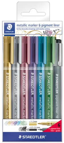 STAEDTLER Permanent-Marker Metallic 6er Etui + Pigmentliner