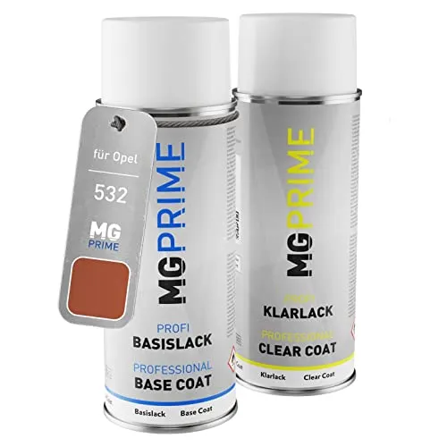 MG PRIME Autolack Sprühdosen Set für Opel 532 / 77L/5RB Englischrot Metallic Basislack Klarlack Spraydose 400ml