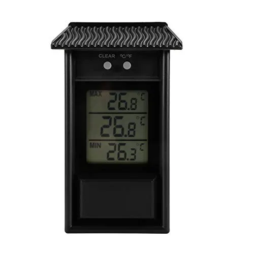Produktbild ALLOMN Gewächshaus Thermometer, Wasserdicht Digital Max Meine Gewächshaus Thermometer-Monitor 0,1 ° C Auflösung, -20-50 ° C Temperaturbereich, Wandmontage Batteriebetrieben (Schwarz)