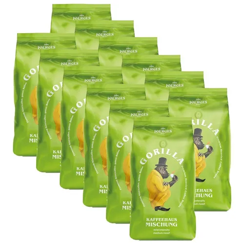 Joerges Gorilla Kaffeehaus 1 Kg Kaffeebohnen - Perfekte Crema - Kaffeebohnen aus einer harmonischen Mischung von Arabica und Robusta für ein vollmundiges Geschmackserlebnis. Ideal für die Zubereitung von aromatischem Kaffee in Ihrem Zuhause.