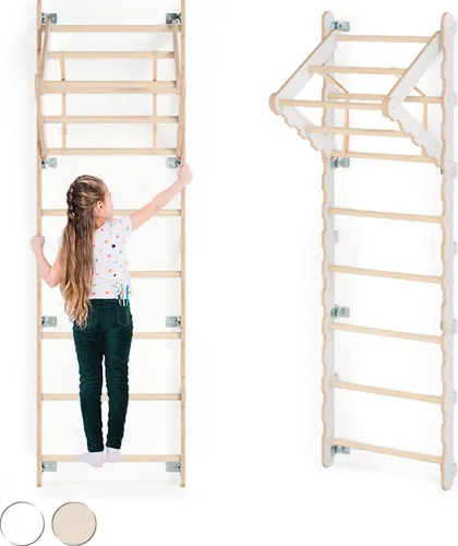 MAMOI® Klettergerüst Indoor, Sprossenwand für kinderzimmer, Kletterwand und spielgeräte, Turngeräte mit Klimmzugstange für drinnen, Sportgeräte ab 3 jahren