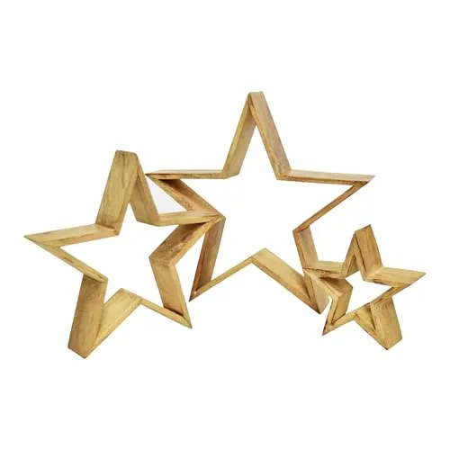 Spetebo Mango Holz Stern Aufsteller 3er Set - Weihnachtlicher Zierschmuck, stilvolle Tisch- und Fensterdeko aus natürlichem Mango Holz, ideal für eine festliche Atmosphäre in Ihrem Zuhause.
