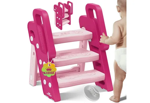 KESSER Tritthocker für Kinder – Klappbare Trittleiter mit 3 Stufen - Tritthocker für Kinder von 18 Monaten bis 6 Jahren, höhenverstellbar und belastbar bis 45 KG. Mit sicherem Antirutsch-Design und praktischem Klappmechanismus für flexible Nutzung in Bad, Küche und Kinderzimmer.