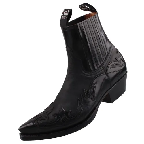 Sendra Herren Stiefelette 4660 Schwarz - Größe 43 - Elegante Herren Stiefelette aus hochwertigem Glattleder mit markanter Flammen-Applikation. Die Gummizüge und Anziehhilfen sorgen für optimalen Tragekomfort. Ideal für stilvolle Auftritte.