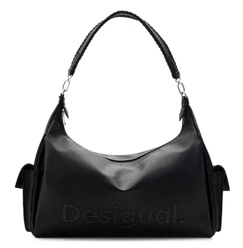 Desigual Half Logo 24 Brasilia Schultertasche Schwarz - Umhängetasche mit vielseitigen Tragemöglichkeiten, die jedes Outfit aufwertet. Praktische Utensilientasche für sichere und sortierte Aufbewahrung. Maße: 40,5 x 30 x 10 cm.