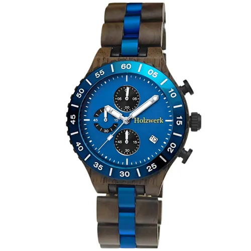 Holzwerk Germany Handgefertigte Herren Chronograph Uhr aus Holz - Elegante handgefertigte Holzwerk Germany Herren Chronograph Uhr! Mit hochwertigem Japan Quarzuhrwerk und einzigartigem Holzarmband für besonderen Tragekomfort. Inkl. Batterie und edler Aufbewahrungsbox – ideal zum Verschenken!