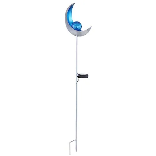 LED Solarleuchte Steckleuchte Gartendeko, Mond-Design, silber-blau, 1x LED 6-8hrs Akku, Wegleuchte, Höhe 90CM