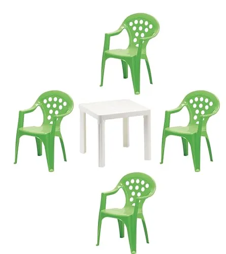Hline Kinder Garten Sitzgruppe Tisch mit Stühlen Gartenstuhl Sessel (1 Tisch 4 Stühle grün)