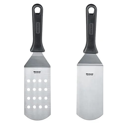Westmark Set 2tlg.: 2 Profi-Wender/Grill-Spachtel (Gewinkelt, Flexibel) mit gelochter und geschlossener Klinge, Rostfreier Edelstahl/Kunststoff, Master Line, Schwarz/Silber, 133722E6