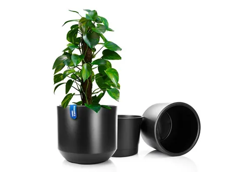 BigDean 2X Blumentopf Style ø 40 cm anthrazit mit herausnehmbaren Innentopf - wetterfester Blumenkübel aus bruchsicherem Kunststoff - Pflanzkübel groß Außen & Innen geeignet