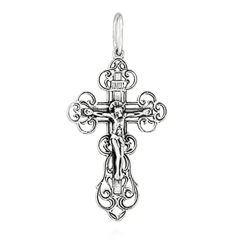 NKlaus Kettenanhänger Jesus Kreuz 925 Silber Orthodoxe Anhänger Glaubenssymbol K68