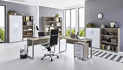 moebel-dich-auf Arbeitszimmer TABOR PRO 7 in diversen Farbvarianten (Sonoma Eiche/weiß Hochglanz)