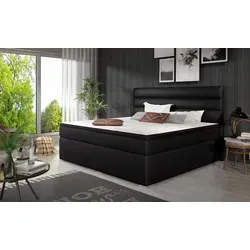 Boxspringbett FESTO 180x200cm in Schwarz - Modernes Boxspringbett aus Kunstleder, inklusive Kopfteil und Topper für optimalen Schlafkomfort. Ideal für stilvolle Schlafzimmer.