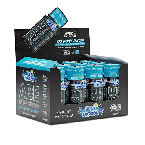Applied Nutrition Abe Pre Workout Shot - All Black Everything Booster Pre Workout Energie Shots, Physische Leistung durch Citrullin, Beta Alanin, Koffein (12 Shot (Multipack), Blue Lagoon)