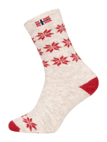 HomeOfSocks Socken Wollsocke Skandinavisch Thick Flag Norwegen ecru/rot - 1 Paar