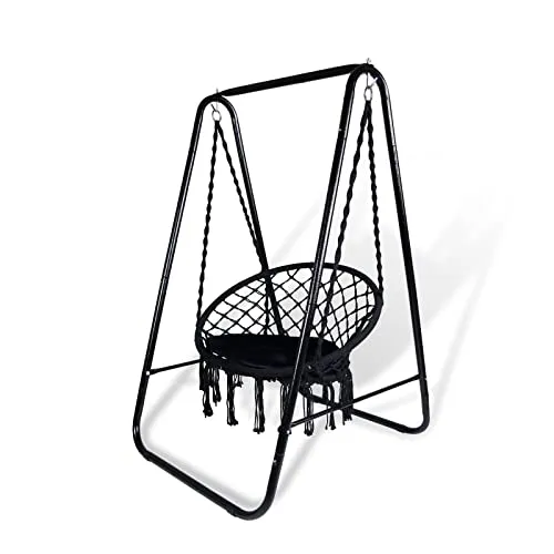 CCLIFE Hängesessel mit Gestell und Kissen – Indoor & Outdoor Hängeschaukel - Komfortabler Hängesessel für drinnen und draußen, einfach montierbar und platzsparend. Robuste Konstruktion bis 100 kg, ideal für Garten, Balkon oder Wohnzimmer. Hochwertige Materialien sorgen für Langlebigkeit und Gemütlichkeit.