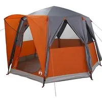 vidaXL Hütten-Zelt Grau und Orange 320x320 cm - Entdecke das geräumige Family Cabin Zelt für unvergessliche Campingabenteuer. Wasserdicht, UV-beständig und mit praktischem E-Port – ideal für die ganze Familie!