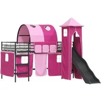 vidaXL Kinderloftbett Schwarz und Pink 80 x 200 cm - Modernes Hochbett aus Metall mit Rutsche, Torbogen und Vorhängen für Spiel und Spaß. Ideal für kreative Kinderzimmergestaltung und sicheren Schlafplatz. Einladende Details machen es zum perfekten Rückzugsort.
