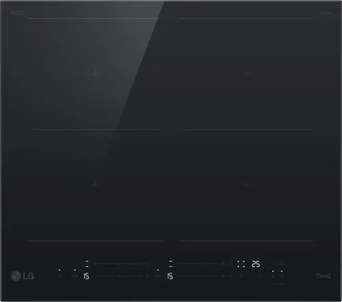 LG CBIZ2437B Induktionskochfeld 60cm - 7,4kW mit Flexzonen & WLAN Steuerung - Kochfeld, 4 Zonen mit 2 Flexzonen für große Pfannen, max. Leistung 7,4 kW, WLAN-fähig zur Steuerung über die LG ThinQ-App, elegante Schott-Glaskeramik-Oberfläche.