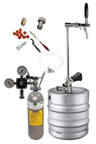 GASTROBEDARF WESTERBARKEY Zapfgarnitur mit Edelstahl Keg-Schanksäule inkl. 500g Co2 Flasche, Schläuche, Druckminderer und Korbkeg/Typ S (23475-002)