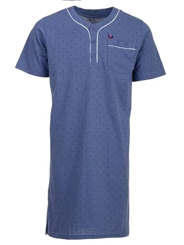 Henry Terre Nachthemd Herren Kurzarm Zacken Brusttasche Knopfleiste Größe M-3XL, Farbe:hellblau, Größe:XXL