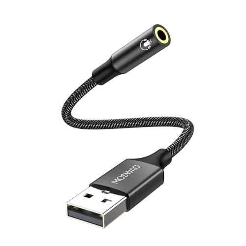 MOSWAG USB auf 3,5 mm Klinke Audio Adapter,Externe USB A Soundkarte auf 3,5 mm Aux Stereo Konverter Adapter,kompatibel mit Kopfhörer, PC, Laptop, Linux, Desktop, PS4 (Hinweis: Nicht für TV)