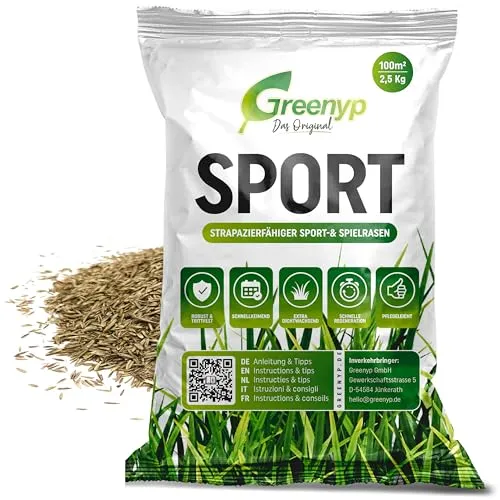 Greenyp® Sport I strapazierfähiger Sport-& Spielrasen I 2,5kg für 100m² I Sportrasen Grassamen Rasensamen Rasensaat Gras Nachsaat schnellkeimend