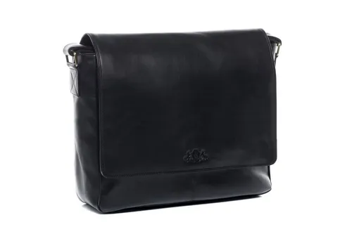 SID & VAIN Messenger Bag SPENCER XL groß Laptop-Tasche 15 Zoll echt Leder, Umhaengetasche Laptop Fach Herren Damen Schultertasche schwarz