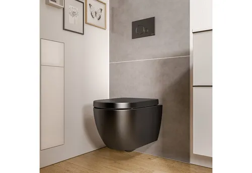 Bernstein Tiefspül-WC VIREO, Wandhängend, Wand-WC Set rund Schwarz matt Spülrandlos Softclose