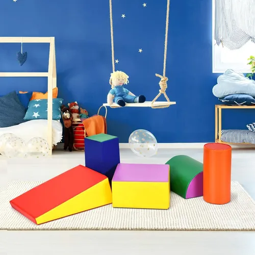 COSTWAY 5-teilige Schaumstoffbausteine für Kinder - Spaß beim Spiel und Förderung der Kreativität! Dieses Set aus 5 bunten Schaumstoffbausteinen unterstützt die motorischen Fähigkeiten und ist ideal für sicheres Spielen zu Hause oder in Kindergärten.