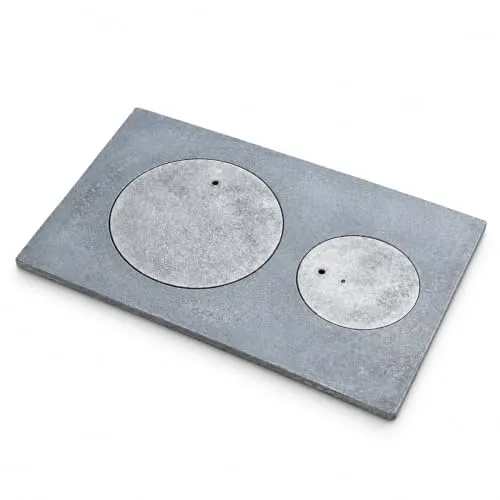 QLS Herdplatte mit 2 Herdringen aus Gusseisen 40,5 x 27 cm Schwarz | Für Küchenherd und Kachelofen geeignet. Mit Ringdurchmessern von 12 cm und 20 cm sowie ca. 1 cm Materialstärke