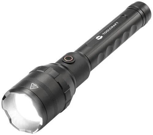TOOLCRAFT LED Taschenlampe 8000lm - Werkstatteinrichtung mit wiederaufladbarem Akku, bietet bis zu 10 Stunden Laufzeit, Zoomfunktion und USB-C-Ladeanschluss für flexible Nutzung.