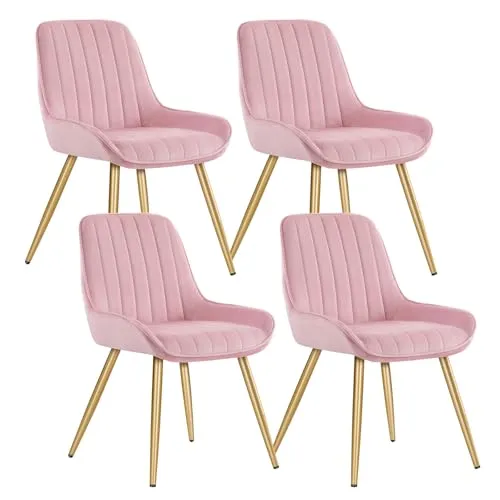 Lestarain Esszimmerstühle 4er Set, für Esszimmer Wohnzimmer Küche, Retro Küchenstühle gepolstert, Sitzfläche aus Samt, mit Metallbeine, bis 150 kg belastbar, Rosa