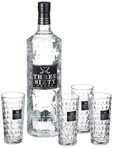 Three Sixty Vodka 3L Longdrinkgläsern - 37.5% vol - Premium Wodka ohne Geschmack, aus erlesenem Weizen, mit Diamantfiltration für unvergleichliche Reinheit. Perfekt für Longdrinks wie Vodka-Energy oder Vodka-Lemon.