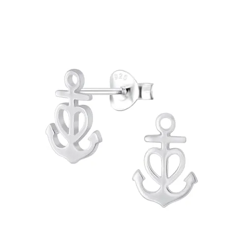 Monkimau - Anker Ohrringe, Ohrstecker, Ohrschmuck - aus 925 Sterling Silber - für Damen und Mädchen - handgefertigt, hypoallergen und kleine Geschenkidee