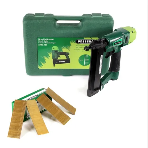 Prebena 2XR-J50 Druckluftnagler im Transportkoffer - Druckluftnagler für präzise Nagelungen mit 5000 verzinkten Stauchkopfnägeln, ideal für Handwerker und DIY-Projekte.