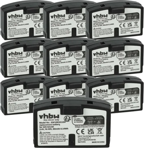 vhbw 10x Akku kompatibel mit Sennheiser RS40, RS30, RS60, RS45, RS2400, RS400, RS5, RS4, RS 65, RS6 Wireless Headset Kopfhörer (60 mAh, 2,4 V, NiMH)