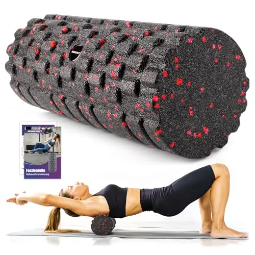 nooncrazy Faszienrolle mit 3D-Texturmassage, Foam Roller(33cm x 14cm) zur Muskelverspannungen lindern, mittlere Härte Selbstmassage Fazienrolle für rücken wirbelsäule Rücken Beine(Schwarz-rot)