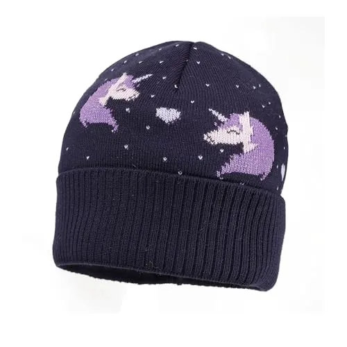 maximo MINI Girl-Mütze, Umschlag Jacquard Einhorn, Jerseyfutter Made in Germany
