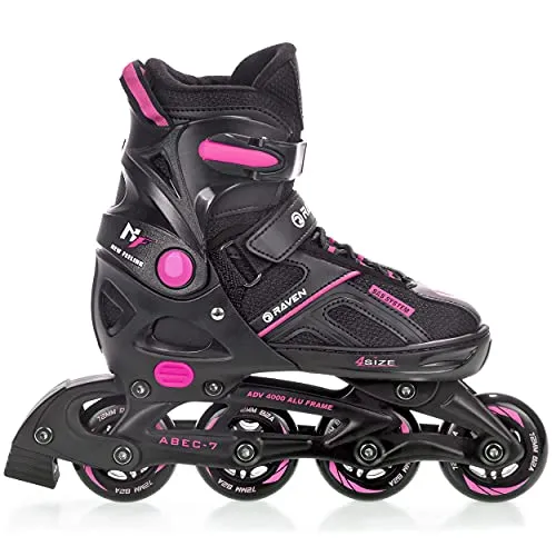 RAVEN Pulse Inline Skates Inliner für Kinder und Erwachsene OPTIONAL 2in1 mit Schlittschuhen verstellbar (Black/Fuchsia ohne Kufen, 40-43 (25,5-28cm))